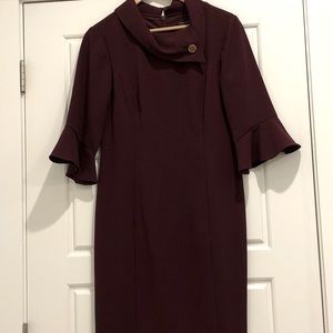 Tahari high neck detail burgundy mid thigh dress